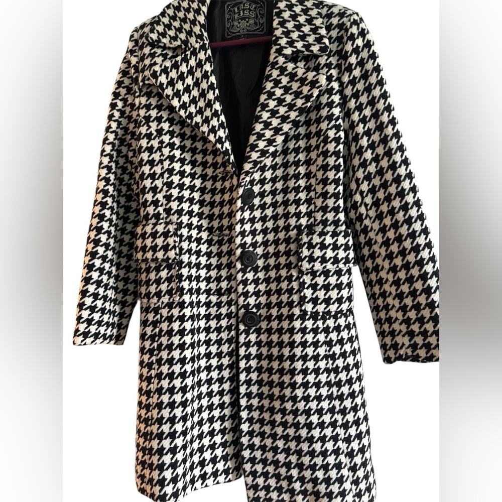 LAST KISS Black and White Houndstooth Pea Coat Women’s Size M